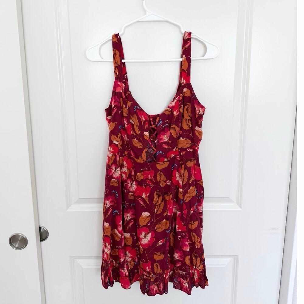 Free People Intimately Free Lattice Lovers Floral Mini Dress Red Medium - Picture 2 of 5